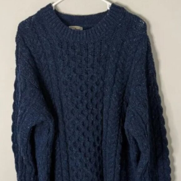 LL Bean men’s Vintage XXL 2XL blue Speckled cable knit Sweater 100% Wool - Picture 1 of 4